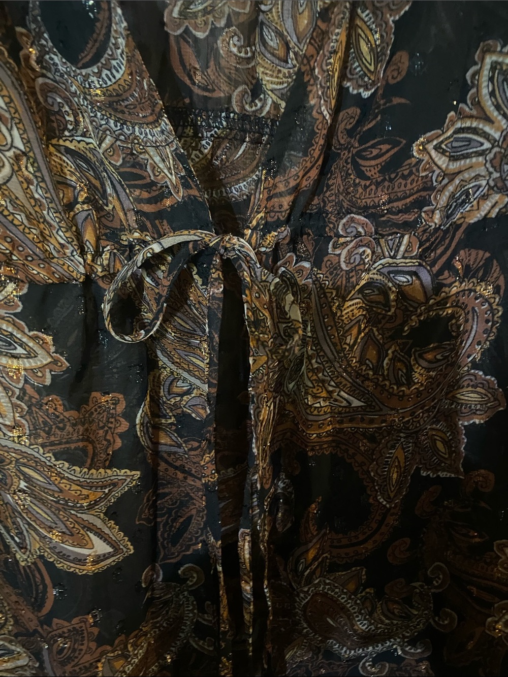 Boho Paisley Tie-Waist Maxi Duster in Brown/ Black - Picture 3 of 7